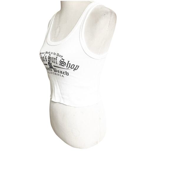 Vintage Pancho’s Surf Shop Women’s Cropped Tank White Black Logo Large Pismo - Picture 7 of 10